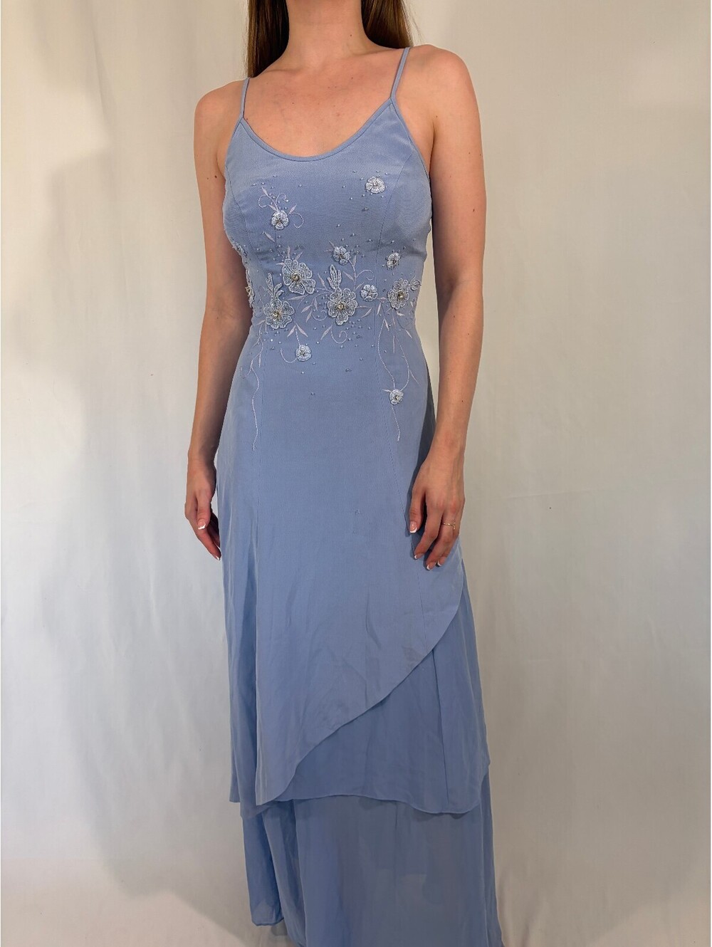 Beaded Embroidered Powder Blue Vintage Evening Dress